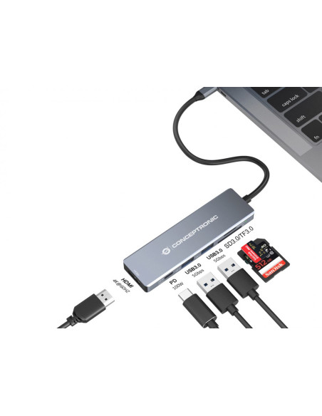 Conceptronic DONN23G replicatore di porte e docking station per laptop Cablato USB 3.2 Gen 1 (3.1 Gen 1) Type-C Grigio