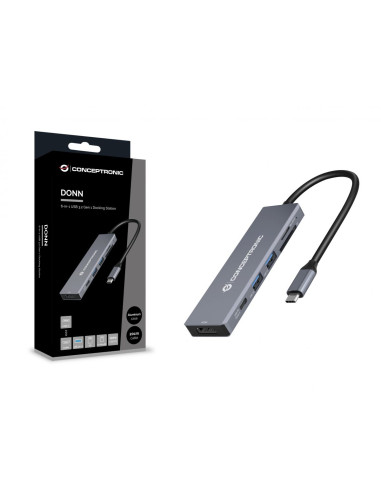 Conceptronic DONN23G replicatore di porte e docking station per laptop Cablato USB 3.2 Gen 1 (3.1 Gen 1) Type-C Grigio