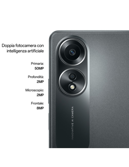 OPPO A58 4G Smartphone, AI Doppia fotocamera 50+2MP, Selfie 8MP, Display 6.72” 60HZ LCD FHD+, 5000mAh, RAM 6 (Esp 2GB/4GB/6GB)