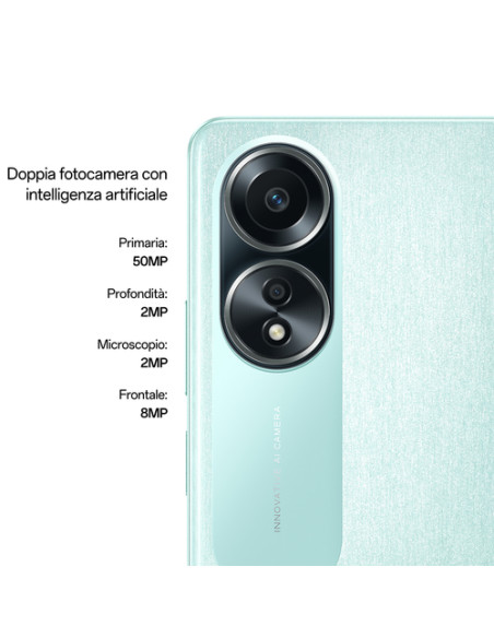 OPPO A58 4G Smartphone, AI Doppia fotocamera 50+2MP, Selfie 8MP, Display 6.72” 60HZ LCD FHD+, 5000mAh, RAM 6 (Esp 2GB/4GB/6GB)