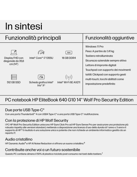 HP EliteBook 640 14 G10 Intel® Core™ i7 i7-1355U Computer portatile 35,6 cm (14") Full HD 16 GB DDR4-SDRAM 512 GB SSD Wi-Fi 6
