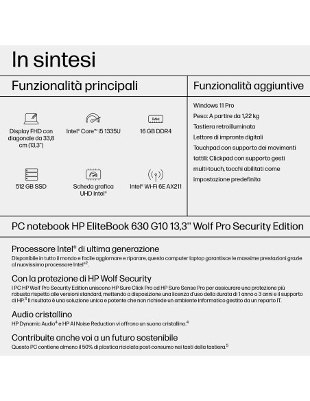 HP EliteBook 630 G10 Intel® Core™ i5 i5-1335U Computer portatile 33,8 cm (13.3") Full HD 16 GB DDR4-SDRAM 512 GB SSD Wi-Fi 6E