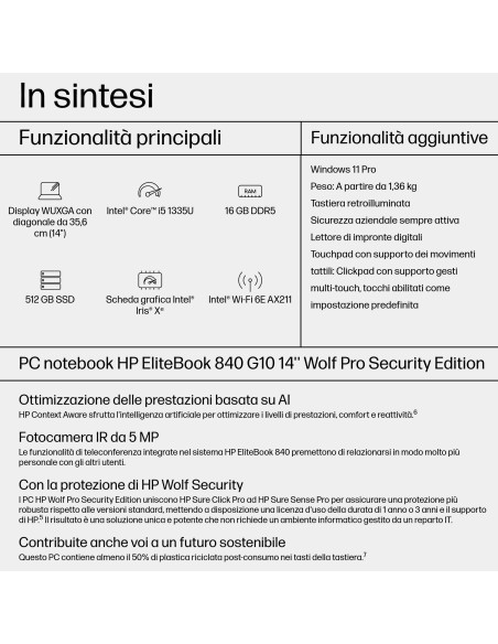 HP EliteBook 840 G10 Wolf Pro Security Edition Intel® Core™ i5 i5-1335U Computer portatile 35,6 cm (14") WUXGA 16 GB DDR5-SDR