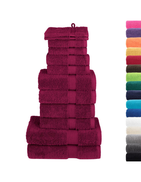 Set Asciugamani 12 pz Bordeaux 600 gsm 100% Cotone
