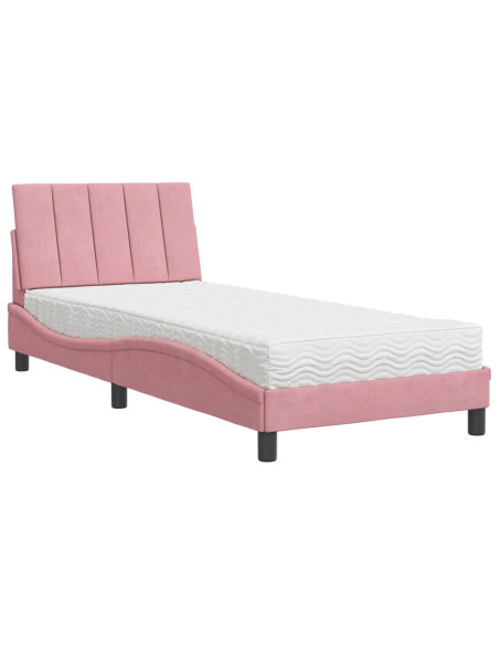 Letto con Materasso Rosa 90x190 cm in Velluto