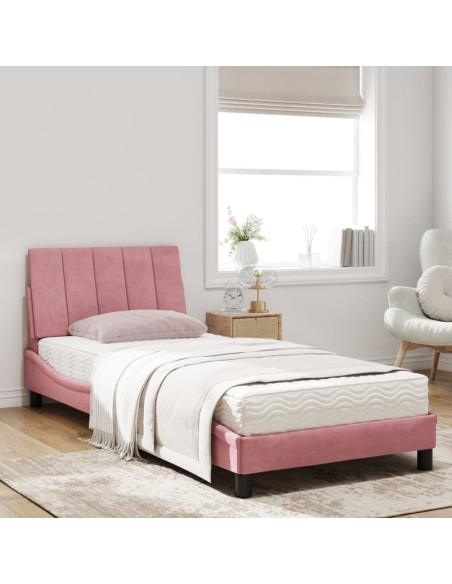 Letto con Materasso Rosa 90x190 cm in Velluto