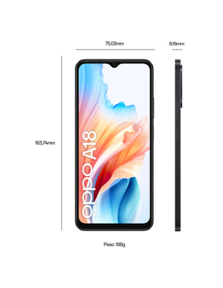 OPPO A18 4G Smartphone, AI Doppia fotocamera 8+2MP, Selfie 5MP, Display 6.56” 90HZ LCD HD+, 5000mAh, RAM 8 GB (4+4) + ROM 128G