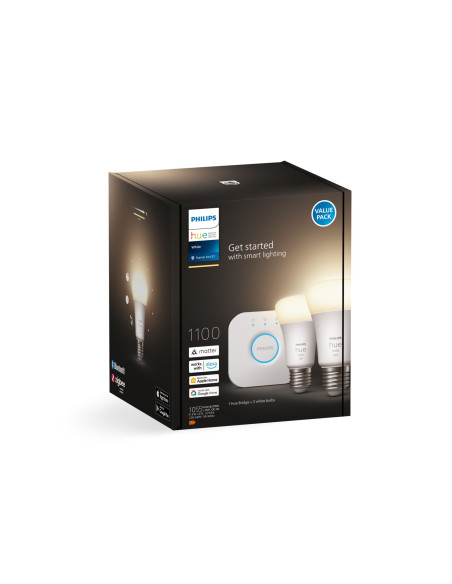 Philips Hue White Starter Kit Bridge + 2 Lampadine Smart E27 75W