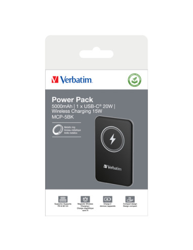 Verbatim Charge 'n' Go Polimeri di litio (LiPo) 5000 mAh Carica wireless Nero