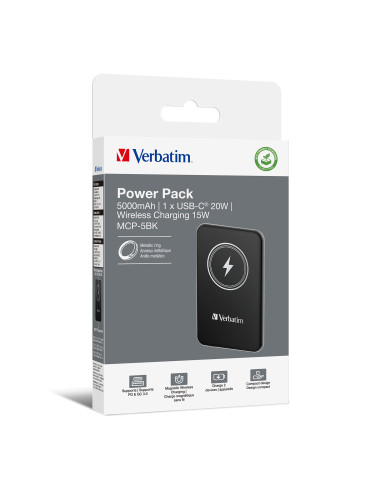 Verbatim Charge 'n' Go Polimeri di litio (LiPo) 5000 mAh Carica wireless Nero