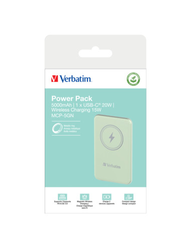 Verbatim Charge 'n' Go Polimeri di litio (LiPo) 5000 mAh Carica wireless Verde