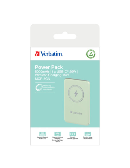Verbatim Charge 'n' Go Polimeri di litio (LiPo) 5000 mAh Carica wireless Verde