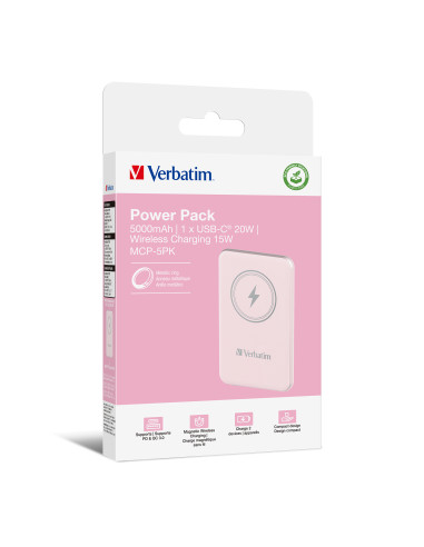 Verbatim Charge 'n' Go Polimeri di litio (LiPo) 5000 mAh Carica wireless Rosa