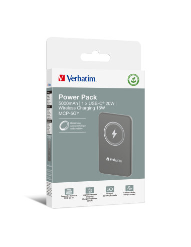 Verbatim Charge 'n' Go Polimeri di litio (LiPo) 5000 mAh Carica wireless Grigio