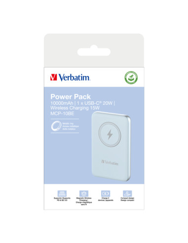 Verbatim Charge 'n' Go Polimeri di litio (LiPo) 10000 mAh Carica wireless Blu