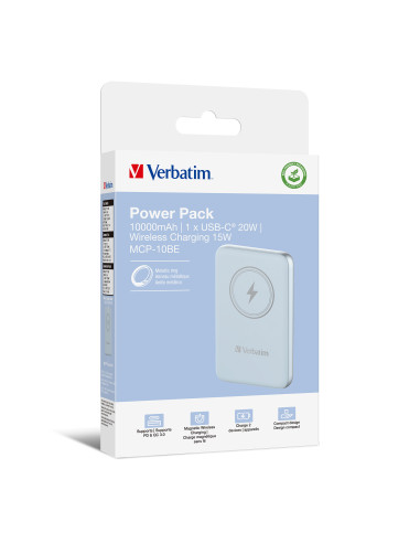Verbatim Charge 'n' Go Polimeri di litio (LiPo) 10000 mAh Carica wireless Blu