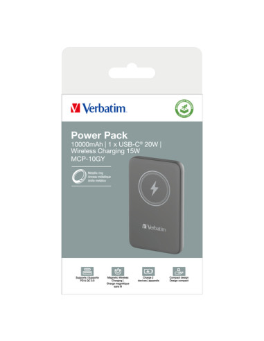 Verbatim Charge 'n' Go Polimeri di litio (LiPo) 10000 mAh Carica wireless Grigio