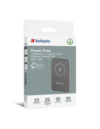 Verbatim Charge 'n' Go Polimeri di litio (LiPo) 10000 mAh Carica wireless Grigio