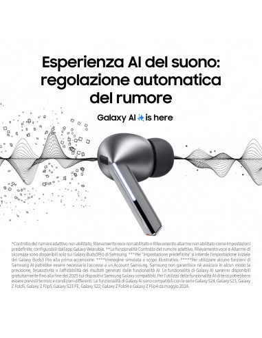 Samsung Galaxy Buds3 Pro Auricolari AI in-ear True Wireless, Speaker a 2 vie, Audio Hi-Fi, Impermeabilità IP57, Silver