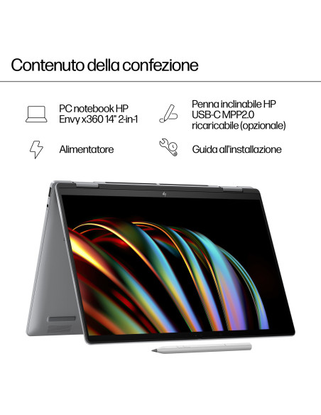 HP ENVY x360 14-fc0000nl Intel Core Ultra 7 155U Ibrido (2 in 1) 35,6 cm (14") Touch screen 3K 16 GB LPDDR5-SDRAM 1 TB SSD Wi-Fi