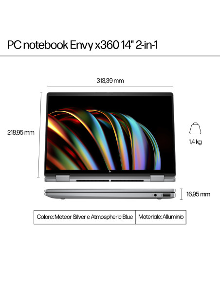 HP ENVY x360 14-fc0000nl Intel Core Ultra 7 155U Ibrido (2 in 1) 35,6 cm (14") Touch screen 3K 16 GB LPDDR5-SDRAM 1 TB SSD Wi-Fi