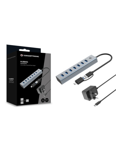 Conceptronic HUBBIES21GP hub di interfaccia USB 3.2 Gen 1 (3.1 Gen 1) Type-A 5000 Mbit/s Grigio