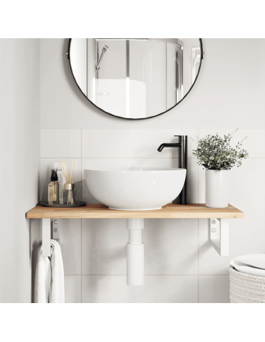 Ripiano a Parete per Lavabo in Acciaio e Massello di Acacia