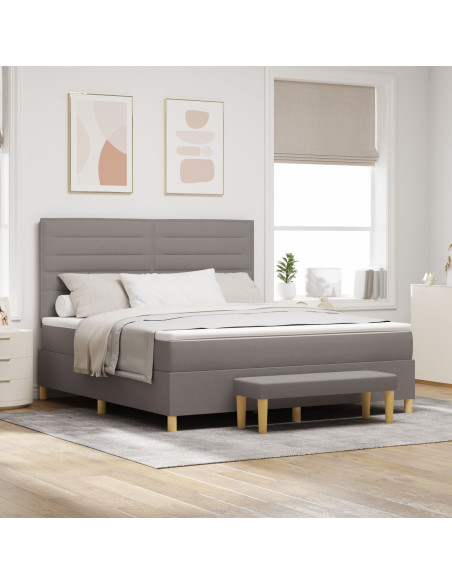 Letto con Contenitore e Materasso e Panchina Tortora 180x200 cm in Tessuto