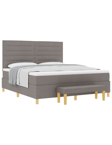 Letto con Contenitore e Materasso e Panchina Tortora 180x200 cm in Tessuto