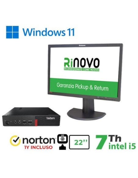 BUNDLE RINOVO REFURBI. TINY M710Q RNBUNDLE42 i5-7x00 8GB SSD NEW256GB W11+WEBCAM+NORTON ANTIVIRUS 1Y+DOCKING+MONITOR LENOVO 22"
