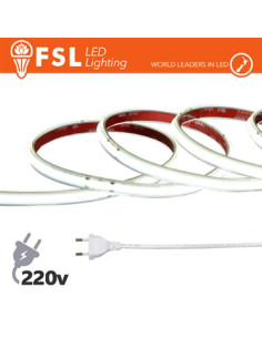 LUCE FREDDA - 6500K STRISCIA LED COB 5METRI - IP65 6500K 220V 15W/M 1350LM/M +KIT TAPPO, COLLA, CLIP