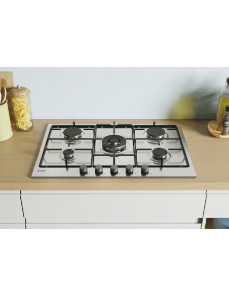 Candy Timeless CEL7P4WX Acciaio inox Da incasso 74.5 cm Gas 5 Fornello(i)