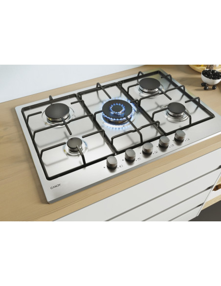 Candy Timeless CEL7P4WX Acciaio inox Da incasso 74.5 cm Gas 5 Fornello(i)