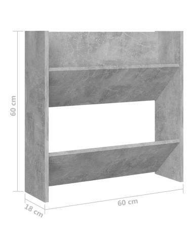 Scarpiera a Muro Grigio Cemento 60x18x60cm in Legno Multistrato