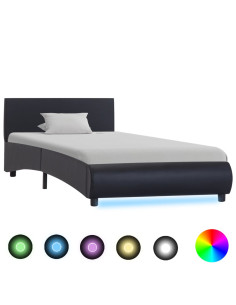 Giroletto con LED senza Materasso Nero in Similpelle 90x200 cm