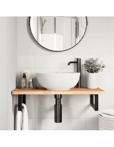 Ripiano a Parete per Lavabo in Acciaio e Massello di Faggio