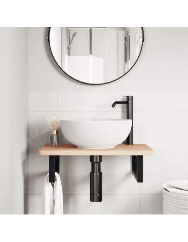 Ripiano a Parete per Lavabo in Acciaio e Massello di Faggio