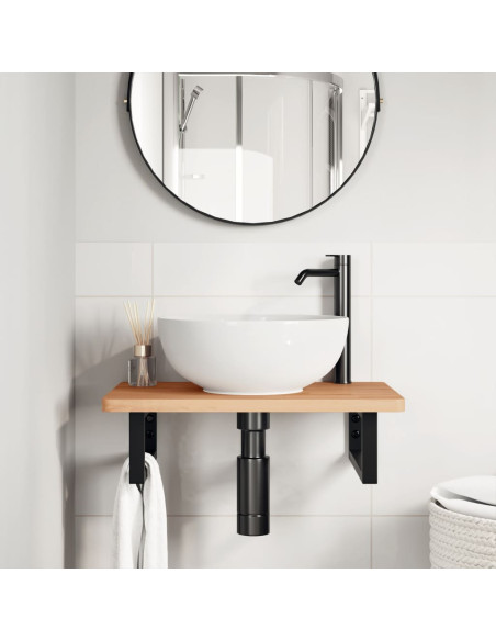 Ripiano a Parete per Lavabo in Acciaio e Massello di Faggio
