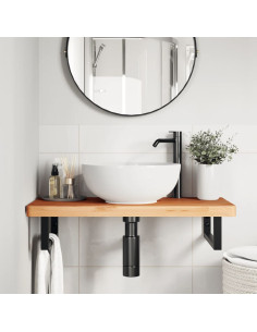 Ripiano a Parete per Lavabo in Acciaio e Massello di Faggio 2