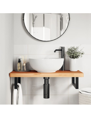 Ripiano a Parete per Lavabo in Acciaio e Massello di Faggio