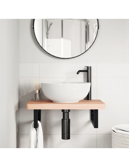 Ripiano a Parete per Lavabo in Acciaio e Massello di Faggio
