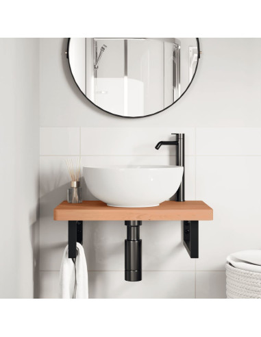 Ripiano a Parete per Lavabo in Acciaio e Massello di Faggio