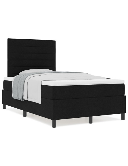 Letto a Molle Box con Materasso Nero Piccolo Matrimoniale in Tessuto
