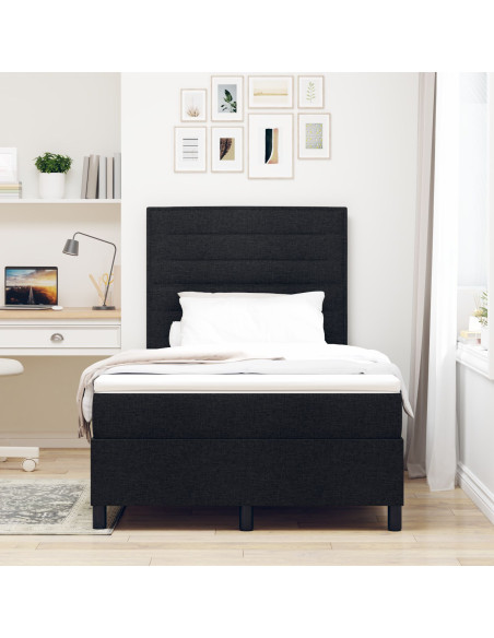 Letto a Molle Box con Materasso Nero Piccolo Matrimoniale in Tessuto