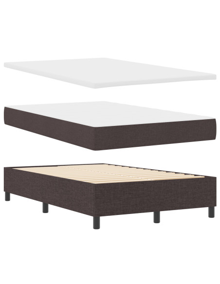 Letto Box Spring con Materasso Marrone Scuro Piccolo Matrimoniale Tessuto