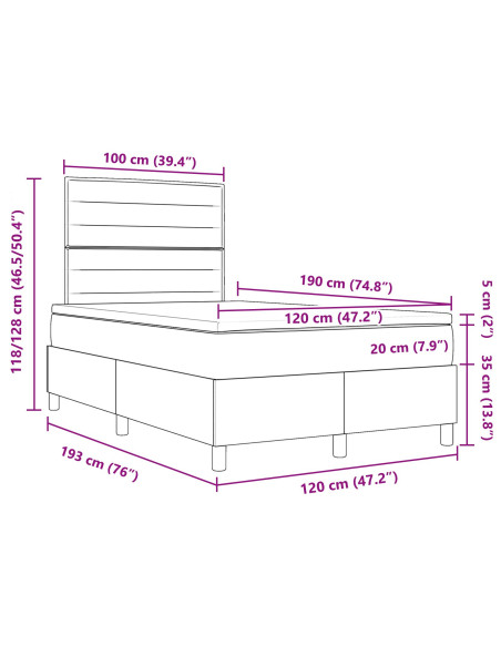 Letto Box Spring con Materasso Marrone Scuro Piccolo Matrimoniale Tessuto