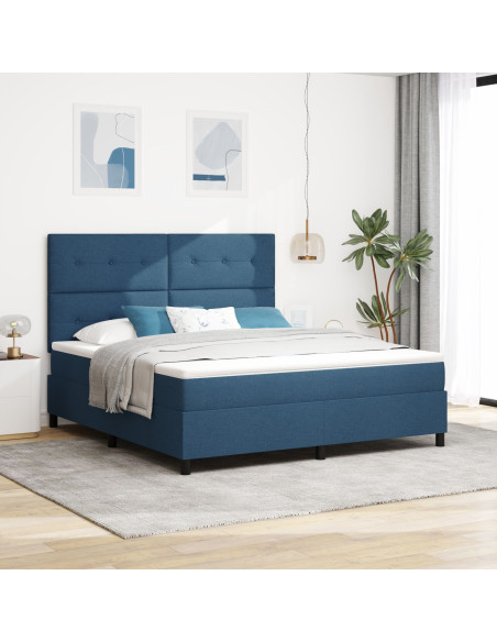Letto a Molle con Materasso Blu Super King in Tessuto