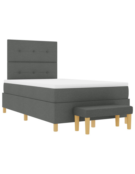 Letto a Box Spring con Materasso e Panchina Grigio Scuro 120x190 cm Tessuto
