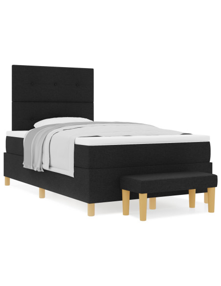 Letto con Box Spring con Materasso & Panca Nera 120x190 cm Tessuto