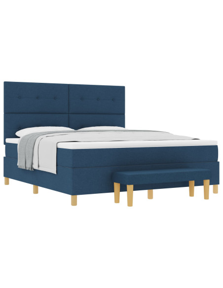 Letto con Box Spring e Materasso & Panca Blu 180x200 cm Tessuto